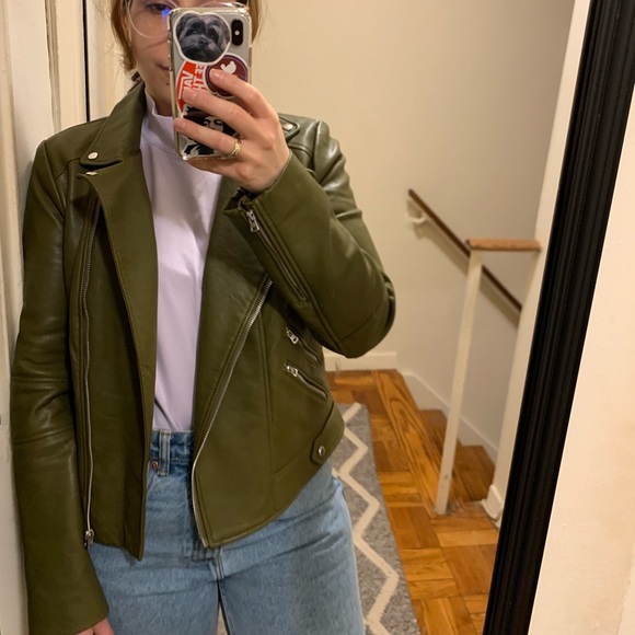 Zara Olive Green Vegan Leather Jacket - Picture 7 of 8